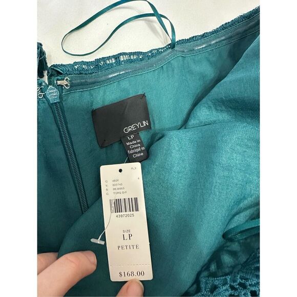 NWT Anthropologie Greylin Stowe Lace Jumpsuit Teal Strapless Wide Leg Size Petit - Picture 4 of 9